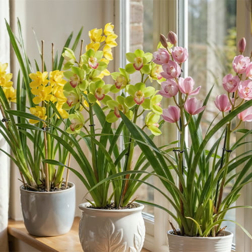 Cymbidium Orchids (Green+Yellow+Pink) - for Sale Cymbidium Orchids (Green+Yellow+Pink)