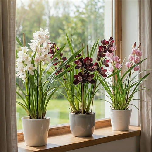 Cymbidium Orchids (White+Black+Pink) - for Sale Cymbidium Orchids (White+Black+Pink)